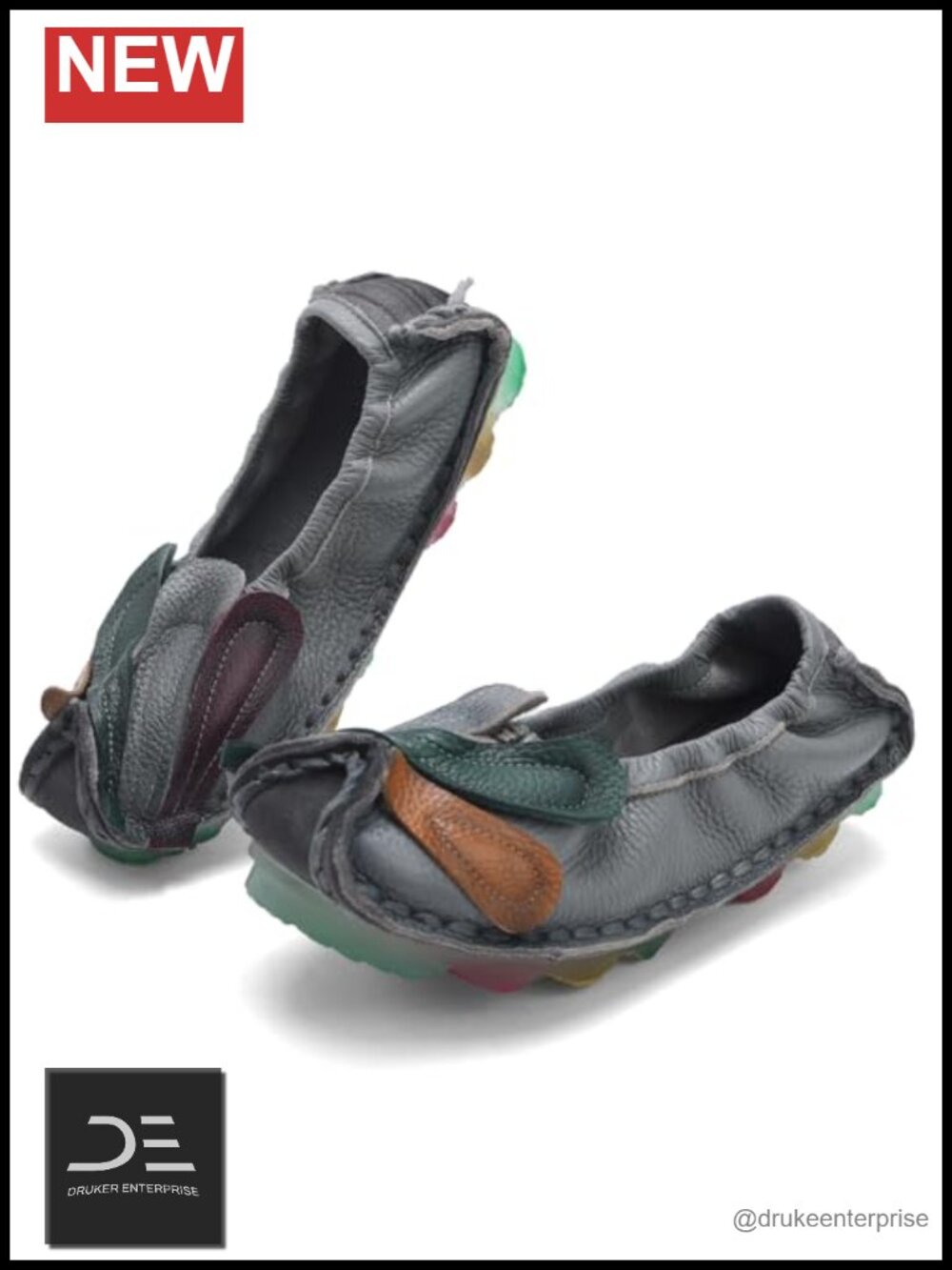 Women's Genuine Leather Floral Loafers Slip On Comfortable Walking Shoes
